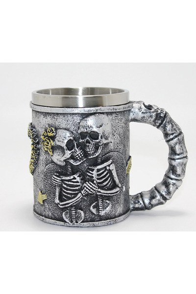 CT STONES Cana din oțel cu design 3D în relief cu scheletul Iubirii Eterne