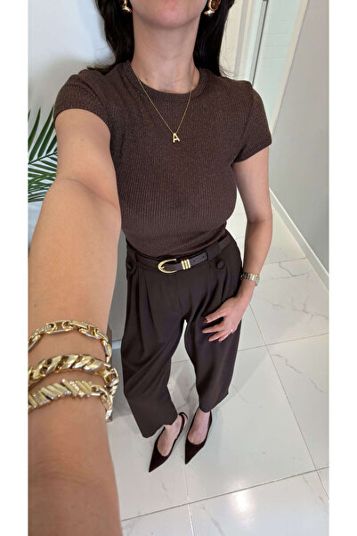 BİRCANÇİL Tricou Yussi Kahve material reiat cu sclipici