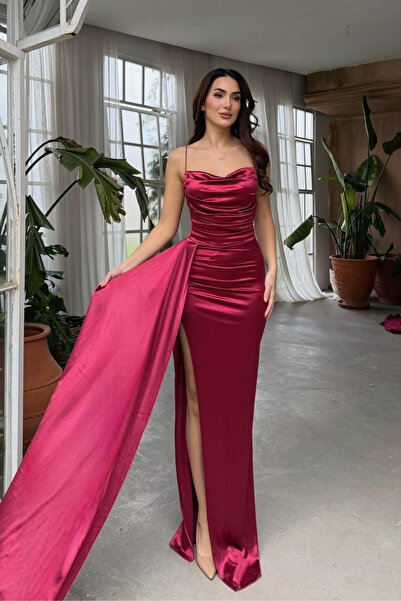 Sindimoda Vermora Degaje Yaka Slit Evening Dress