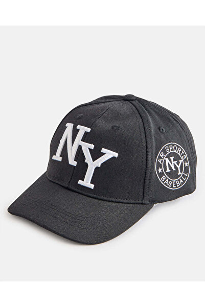 REDTAG Boys Black NY Print Cotton Cap
