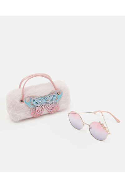 REDTAG نظارات شمسية للبنات بتصميم فراشة وردية مع علبة مزينة