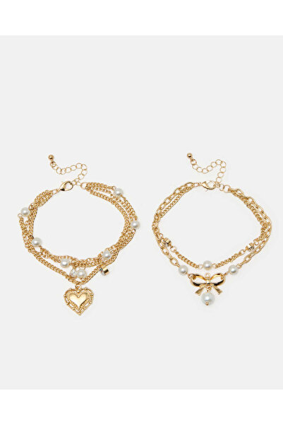 REDTAG Women Gold Embellished 2 Piece Bracelet Set