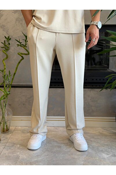 ECARTS Men's Drawstring Waist Modal Fabric Drapey Trousers Beige Eca073