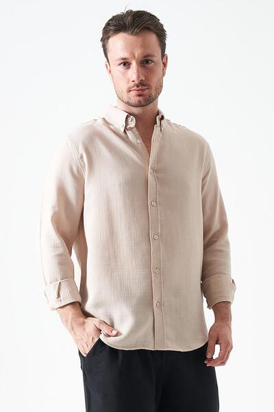 TENA Cămașă pentru bărbați, bej, cu mânecă lungă, regulară, basic Muslin