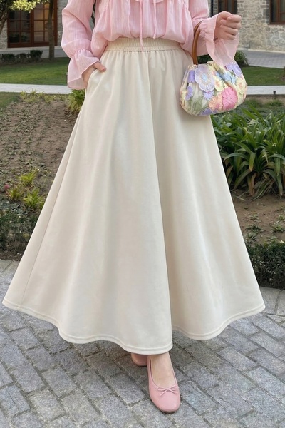 InStyle Fusta lungă cloș cu buzunare din țesătură dublă Stone