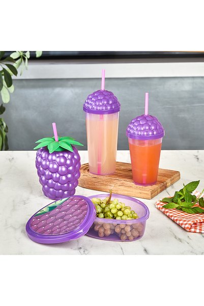 MUF HOME Qlux Ideas Blackberry Shaped 4-Piece Glass Set with Straws and Stora...
