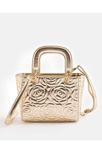 REDTAG Women Gold Textured Crossbody Bag