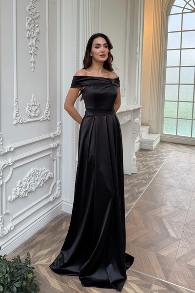 Sindimoda Nazen Boat Neck Satin Evening Dress