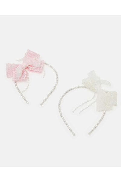 REDTAG Girls White And Pink Embellished Headband Set (Pack of 2)