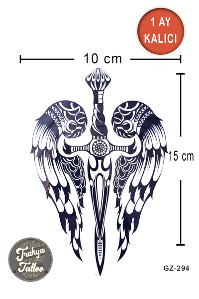 Trakya Tattoo 1 Ay Kalıcı Dövme Kanatlı Kılıç Geçici Dövme