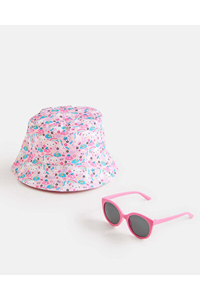 REDTAG طقم نظارات شمسية وردية للبنات مع قبعة