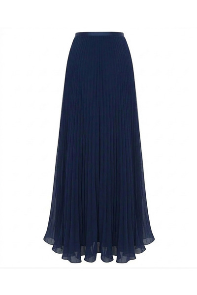 HFALCON Tulle Pleated Skirt with Decorative Hem Navy Blue