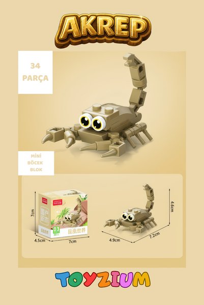 Shem A Crepe Invertebrate Animals Building Block Toy (34 Pieces) - Mini Spider-Like Model Building Set