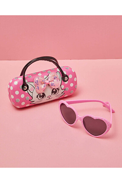 REDTAG نظارات شمسية للبنات على شكل قلب مع علبة مزينة بشخصيات