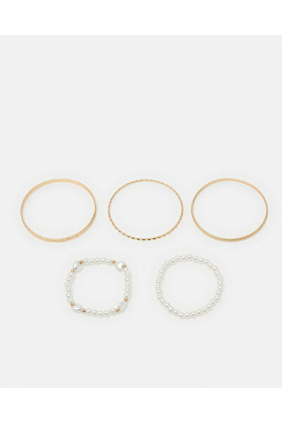 REDTAG أساور نسائية مزينة بالذهب والفضة (عبوة من 5 قطع)