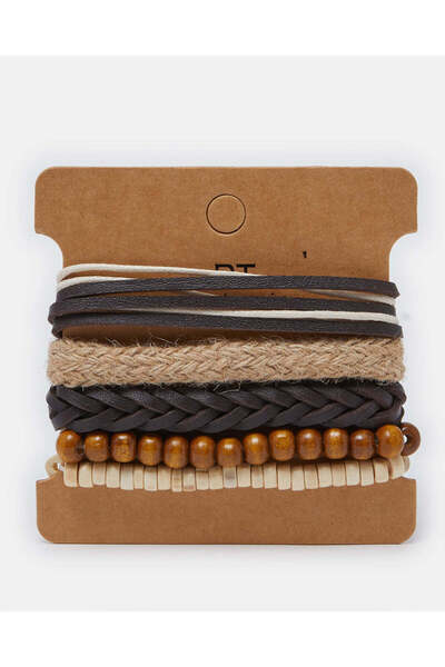 REDTAG طقم أساور رجالية بنية اللون متعددة القطع