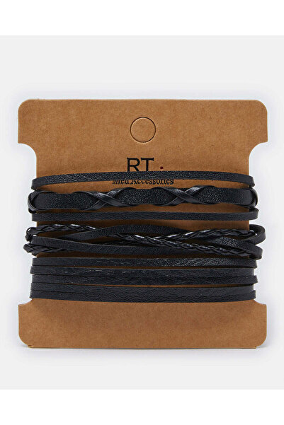 REDTAG طقم أساور رجالية سوداء متعددة القطع