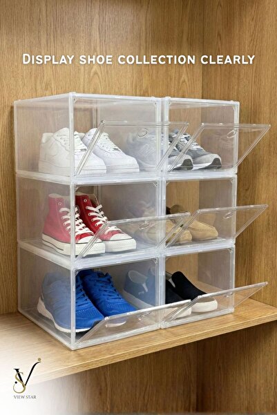 View star صندوق تخزين أحذية شفاف مكون من 6 قطع - منظم بلاستيكي قابل للطي والت...