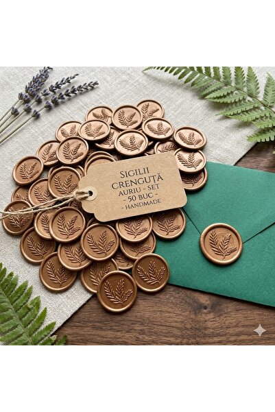 Proprie Set 50 buc. Sigilii din Ceară Naturală Autoadezive, Auriu Crenguță, p...