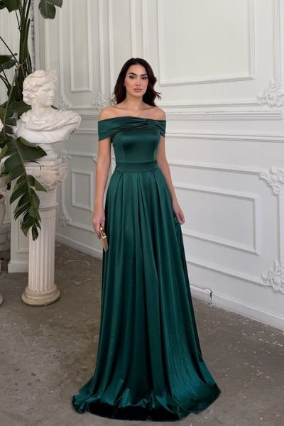 Sindimoda Nazen Boat Neck Satin Evening Dress