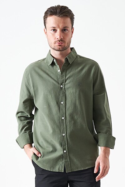 TENA Cămașă Flam Regular pentru bărbați, kaki, cu mânecă lungă basic bumbac