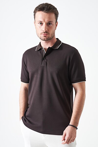 TENA Ανδρικό μπλουζάκι με κουμπωτό γιακά σε καφέ χρώμα Πικέ Μοντάλ