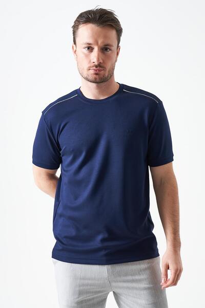 TENA Tricou pentru bărbați, albastru marin guler rotund Shoulder Thick detali...