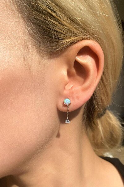 Spossy Silver Jewelry 925 Ayar Gümüş, Silver, Opal Taşlı, Sallantılı Minimal ...