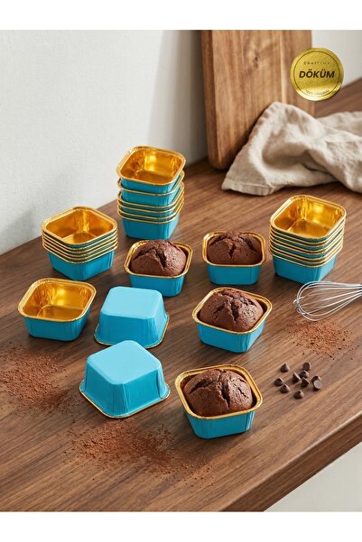 CHEFTİME Premium Mavi Kare Muffin Kek Kalıbı | 24 Adet