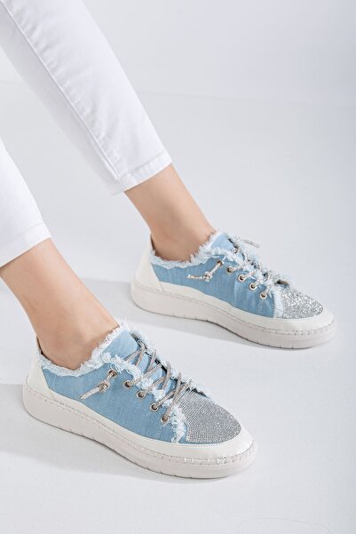 Delroshine Neva Stone Flat Sole Women's Baby Blue Denim Sneakers