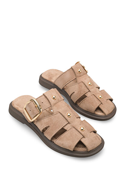 Solo Bag Women's Suede Buckled Studded Daily Comfortable Stylish Sabo Slipper