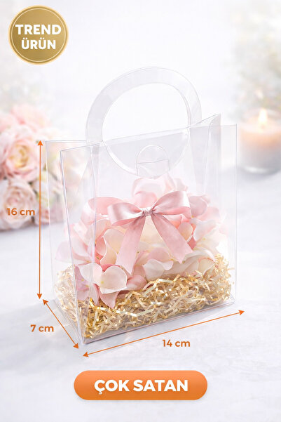 eğlencemarketi 16x14x7 cm Şeffaf Asetat Çanta – Kulplu Hediye Kutusu 10 Adet