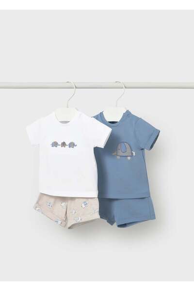 MAYORAL Newborn Baby Boy Combed Cotton Shorts Set 2-Piece Blue