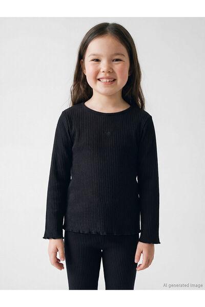 LC Waikiki Trendlucky Girl's Ribbed T-Shirt with Heart Embroidery