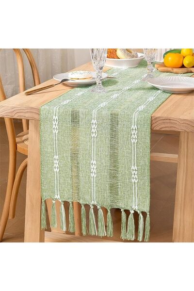 Arabest أعلام طاولة، مفرش طاولة طويل بوهيمي، مع شرابات، لغرفة الطعام، غرفة ال...