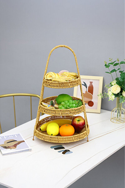 Vadi 3-Tier Wicker Fruit Vegetable Bread Basket Bamboo Look Kitchen Organizer