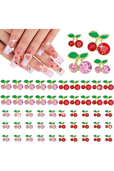 Arabest 50Pcs 2 Sizes 3D Cherry Nail Charms, Pink + Red Shiny Cute Fruit Luxu...