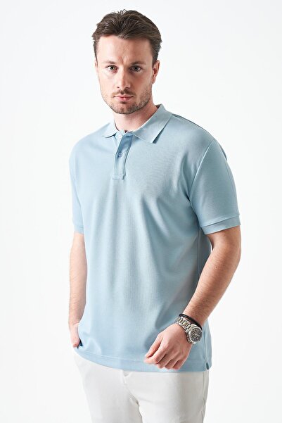 TENA Ανδρικό μπλουζάκι με δύο κουμπιά, βαμμένο μπλε, με γιακά και λεπτομέρεια...