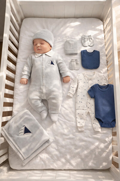 Mert Baby Little Sailor Özel Kutulu Organik Triko 10'lu hastanae Çıkış Seti %...