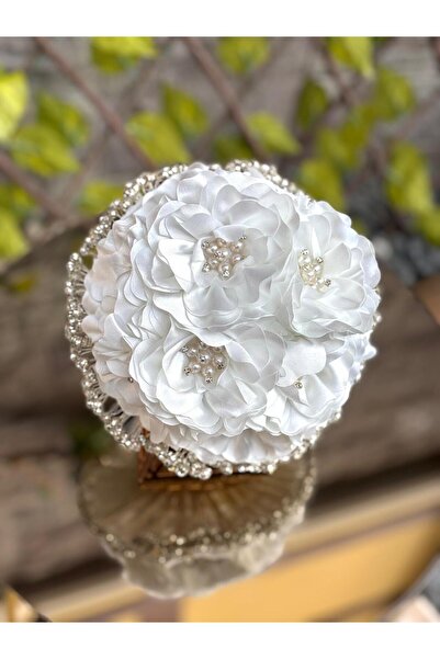 GÜRLEK TEKSTİL Efsane Gelin Çiçeği Taşlı ve İncili Gelin Buketi