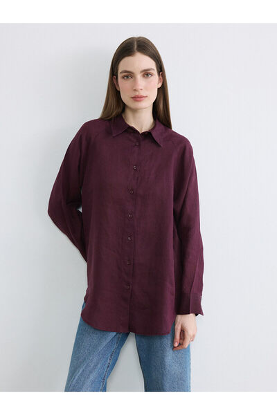 LC Waikiki Lcw Modest Plum Women's Linen Shirt with Nevavm Difference - S6K89...
