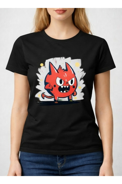 LOTS MODA Ženske crvene đavolje Sa printom karaktera crne T-shirt 100% pamuk ...