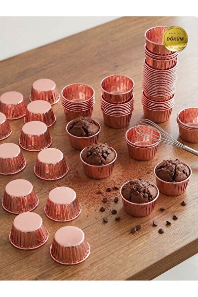 CHEFTİME Premium Yuvarlak Rose Renk Muffin Kek Kalıbı | 24 Adet