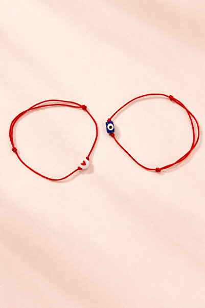 Crystal Atelier Kırmızı İp Nazar Boncuklu Kalp Sevgili Bileklik Seti – Ayarla...