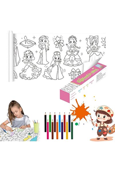 Arabest لفة ورق تلوين للأطفال، 30 × 300 سم، مع 12 قلم تلوين، للرسم والتلوين ب...