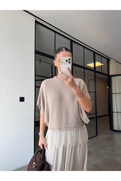 BB Bensu Buyruk Блуза от трико с дантелени ръкави „Прилеп“