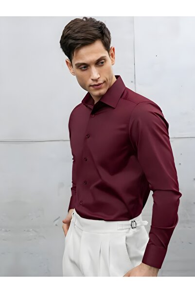 cathe cat Cotton Satin Slim Fit Long Sleeve Easy-Iron Breathable Texture Tie-...