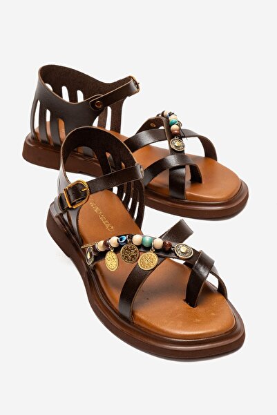 Zeynep Sıradağlı Kendrica Women's Genuine Leather Vageta Sandals Brown