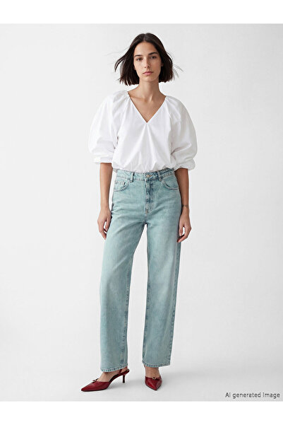 LC Waikiki Trendlucky Straight Fit Women's Jean Pants with a Difference in Color