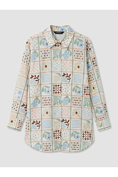 LC Waikiki Özmarka Νέας Σεζόν Γυναικείο Πουκάμισο Τουνίκ με Σχέδια σε Μεγάλο ...